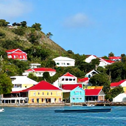 Caribbean Holidays, Grenada Backpacking, Colourful St George's harbour and hillside buildings in Grenada, photographed in bright tropical daylight