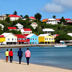 Caribbean Holidays, Grenada Backpacking, Colourful St George&rsquo;s harbour in Grenada with hillside buildings, fishing boats and backpackers exploring the waterfront