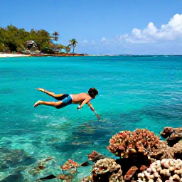 Caribbean Holidays, Grenada Backpacking July, Snorkeller exploring clear water above coral and colourful fish at Grand Anse Beach, Grenada