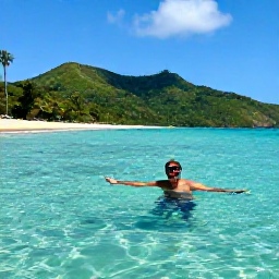 Caribbean Holidays, Grenada Backpacking May, Backpacker snorkelling in clear turquoise water beside Grand Anse Beach in Grenada, with golden sand and green hills