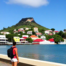 Caribbean Holidays, Grenada Backpacking, Traveller exploring St George's harbour and colourful hillside buildings in Grenada