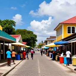 Caribbean Holidays, Grenada Beach Holidays, A colourful February street scene in St George&rsquo;s, Grenada, with local people, market stalls, historic buildings and hints of Carnival celebration