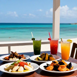 Caribbean Holidays, Grenada Beach Holidays, A friendly beachside restaurant in Grenada serving fresh seafood, with colourful drinks and views over the Caribbean Sea