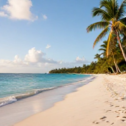 Caribbean Holidays, Grenada Beach Holidays, A quiet Caribbean beach in Grenada in September, with turquoise water, pale sand, palm trees and soft morning sunlight
