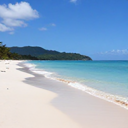Caribbean Holidays, Grenada Beach Holidays, A wide view of Grand Anse Beach in Grenada on a sunny June morning, calm turquoise sea, soft white sand and green hills in the distance