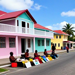 Caribbean Holidays, Grenada Beach Holidays, Colourful December market in St George's Grenada, with local spices, tropical fruit, handmade crafts and friendly shoppers near pastel buildings