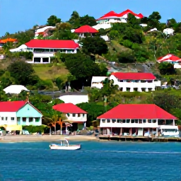 Caribbean Holidays, Grenada Beach Holidays, Colourful St George's harbour in Grenada with red-roofed buildings, hillside streets, fishing boats and bright tropical vegetation