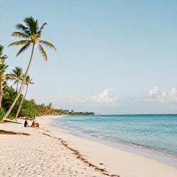 Caribbean Holidays, Grenada Beach Holidays, Grand Anse Beach in Grenada on a sunny August morning, calm turquoise sea, soft white sand, palm trees and a few relaxed visitors