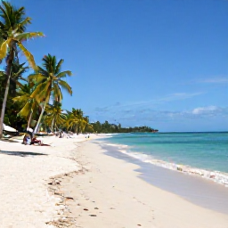 Caribbean Holidays, Grenada Beach Holidays, Grand Anse Beach in Grenada on a sunny July morning, calm turquoise sea, soft white sand, palm trees and a few relaxed holidaymakers