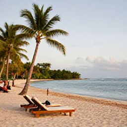 Caribbean Holidays, Grenada Beach Holidays, Grand Anse Beach in Grenada with calm blue water, sun loungers, palm trees and visitors enjoying a peaceful September afternoon