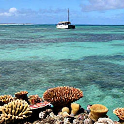 Caribbean Holidays, Grenada Beach Holidays, Snorkellers exploring clear shallow water above colourful coral and tropical fish near Grenada, with a small boat offshore