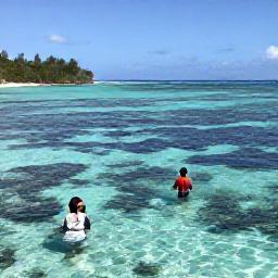 Caribbean Holidays, Grenada Beach Holidays, Visitors swimming and snorkelling in clear shallow water beside a colourful Caribbean reef near Grenada
