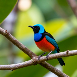 Caribbean Holidays, Grenada Birdwatching, A colourful Grenada bananaquit perched on a tropical branch, with lush green forest and soft morning light