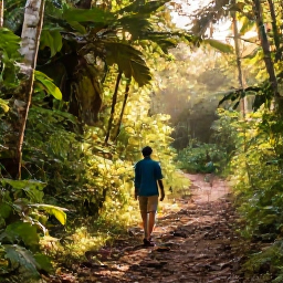 Caribbean Holidays, Grenada Birdwatching, A relaxed couple birdwatching beside a rainforest trail in Grenada at golden morning light