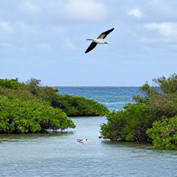 Caribbean Holidays, Grenada Birdwatching, Coastal birdwatching scene at Levera National Park in Grenada, with seabirds, mangroves and calm blue sea