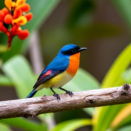 Caribbean Holidays, Grenada Birdwatching, Colourful Caribbean birds in a peaceful Grenada garden with flowering tropical plants