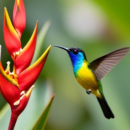Caribbean Holidays, Grenada Birdwatching, Colourful garden birds and hummingbirds among tropical flowers at a Grenada hotel garden