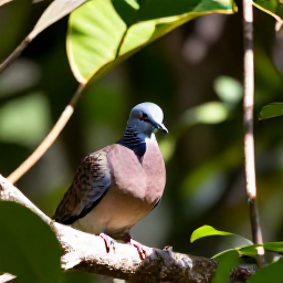 Caribbean Holidays, Grenada Birdwatching, Grenada dove in a quiet tropical forest clearing with broad leaves, filtered sunlight and a natural wildlife setting