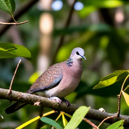 Caribbean Holidays, Grenada Birdwatching, Grenada dove resting quietly in dense green rainforest beneath filtered morning sunlight