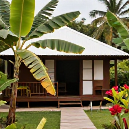 Caribbean Holidays, Grenada Birdwatching, Grenadian garden with hummingbirds, banana plants and tropical flowers near a relaxed holiday cottage