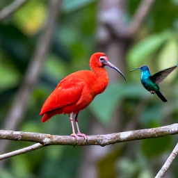 Caribbean Holidays, Grenada Birdwatching, Scarlet ibis, hummingbirds and other tropical birds in lush Grenada rainforest at morning light