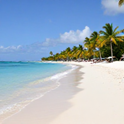 Caribbean Holidays, Grenada Business Class, Grand Anse Beach in Grenada on a sunny February day, calm turquoise water, soft white sand, palm trees and a few relaxed visitors