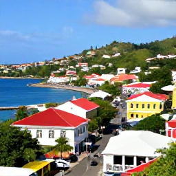 Caribbean Holidays, Grenada Business Class, Visitors exploring St George's Grenada, with colourful buildings, a harbour and hillside streets under clear Caribbean skies