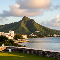 Caribbean Holidays, Grenada City Breaks, A scenic view from Fort George over St George's harbour and Grenada's green hills in soft afternoon light