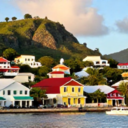 Caribbean Holidays, Grenada City Breaks, Colourful St George's harbour and hillside buildings in warm October sunshine, viewed from the waterfront