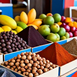 Caribbean Holidays, Grenada City Breaks, Grenada spice market with colourful nutmeg, cinnamon and fresh tropical fruit on display