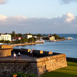 Caribbean Holidays, Grenada City Breaks, Historic Fort George overlooking St George's harbour in warm afternoon light, with visitors exploring stone walls and panoramic sea views
