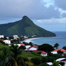 Caribbean Holidays, Grenada City Breaks, Scenic view across Grenada's green hills and St George's coastline after a brief tropical shower, soft evening light