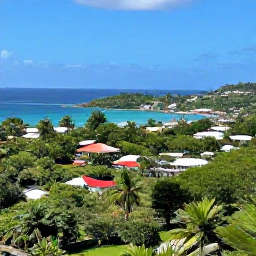 Caribbean Holidays, Grenada City Breaks, View from a scenic hillside above St George's, Grenada, looking across the harbour, coastline and lush tropical landscape