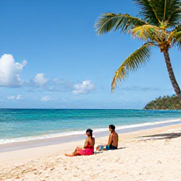 Caribbean Holidays, Grenada Couples Holiday, A couple relaxing on Grand Anse Beach in Grenada during a sunny March afternoon, turquoise sea and palm trees