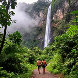 Caribbean Holidays, Grenada Couples Holidays, Couple exploring Grand Etang National Park in Grenada, tropical rainforest trail, waterfalls and misty green mountains