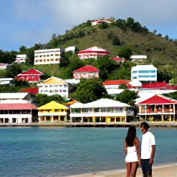 Caribbean Holidays, Grenada Couples Holidays, Couple exploring the colourful streets and waterfront of St George's Grenada, with hillside buildings and traditional Caribbean architecture
