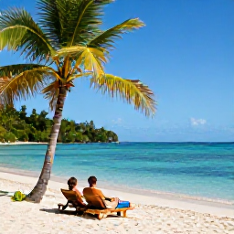Caribbean Holidays, Grenada Couples Holidays, Couple relaxing on Grand Anse Beach in Grenada, lounging under a palm tree beside clear Caribbean water