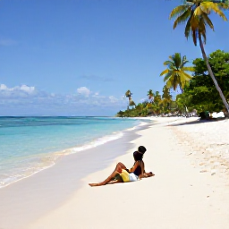 Caribbean Holidays, Grenada Couples Holidays, Couple relaxing on the soft white sand of Grand Anse Beach, Grenada, with clear water and palm trees