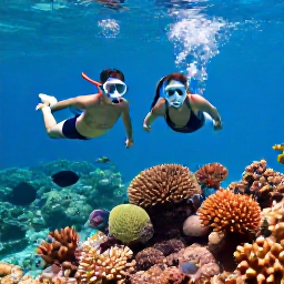 Caribbean Holidays, Grenada Couples Holidays, Couple snorkelling together over colourful coral and tropical fish in clear water near Grenada