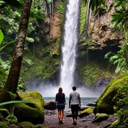 Caribbean Holidays, Grenada Couples Holidays, Couple walking through a lush rainforest near a waterfall in Grand Etang National Park, Grenada