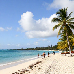 Caribbean Holidays, Grenada Cruises February, Grand Anse Beach in Grenada with soft white sand, turquoise water, palm trees and visitors enjoying a February afternoon