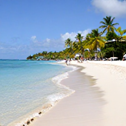 Caribbean Holidays, Grenada Cruises, Grand Anse Beach in Grenada with calm clear water, white sand, palm trees and visitors relaxing by the shore