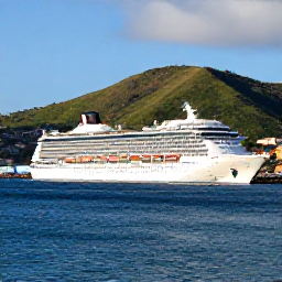 Caribbean Holidays, Grenada Cruises January, A modern cruise ship approaching Grenada's colourful harbour on a bright January morning, with green hills and blue Caribbean water