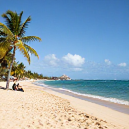 Caribbean Holidays, Grenada Cruises January, A peaceful Grenada beach with golden sand, turquoise water, palm trees and a few relaxed visitors in January sunshine