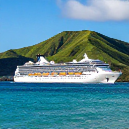 Caribbean Holidays, Grenada Cruises, Luxury cruise ship sailing past Grenada's green volcanic hills and turquoise Caribbean water under a bright blue sky