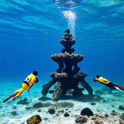 Caribbean Holidays, Grenada Cruises, Snorkellers exploring an underwater sculpture park in clear Caribbean water near Grenada