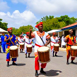 Caribbean Holidays, Grenada Culture Holidays, Colourful traditional costumes, drums and dancers at a lively Grenadian street festival