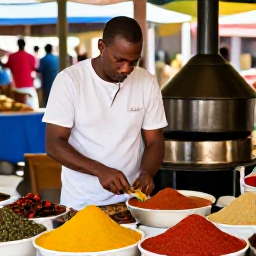 Caribbean Holidays, Grenada Culture Holidays, Grenadian cooks preparing local dishes and colourful spices at an outdoor market or traditional kitchen