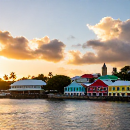 Caribbean Holidays, Grenada December Adults Only, St George's Grenada at sunset, showing colourful waterfront buildings, a historic harbour and warm evening light