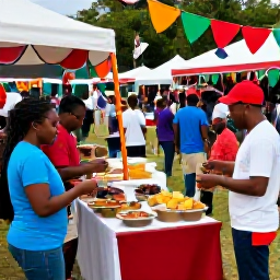 Caribbean Holidays, Grenada December Breaks, A lively Grenadian Christmas market scene with local food, colourful decorations, musicians and friendly people in St George's